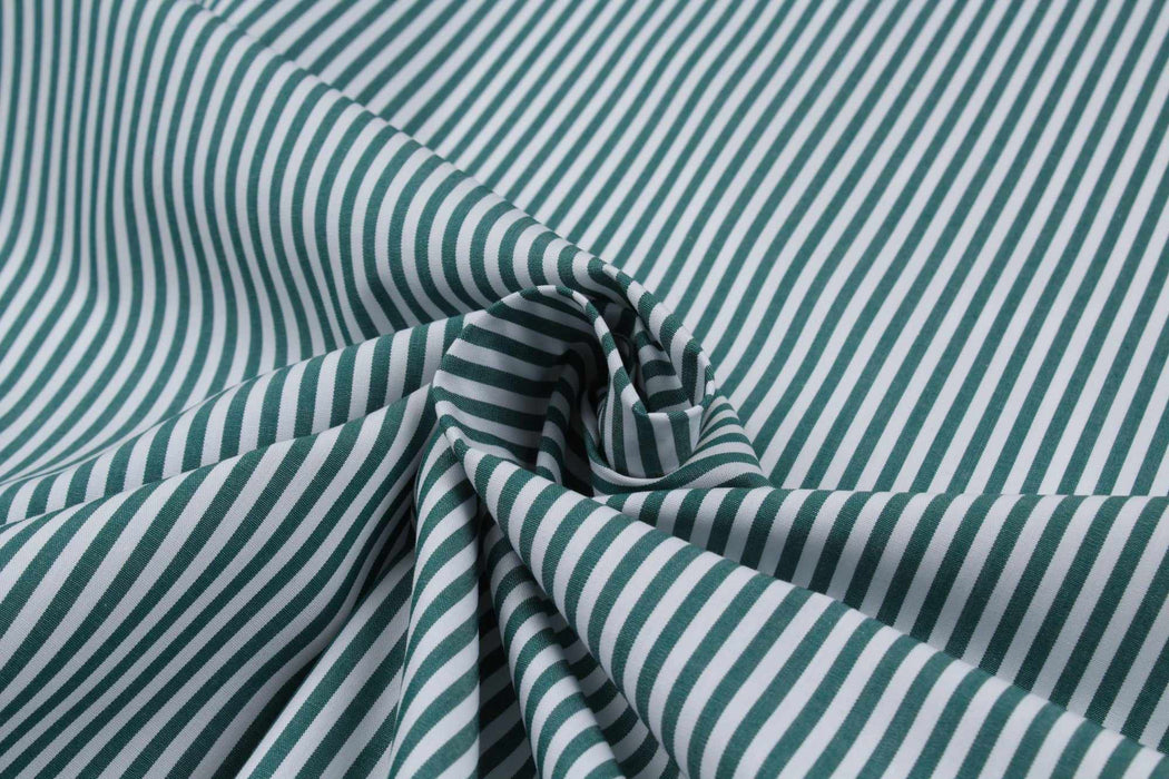 2 Mts - BCI Cotton Poplin Pintripes (Green) - OFFER: 8.90€/Mt-Roll-FabricSight